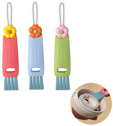 Verazquy 3-in-1 Cup Lid Gap Cleaning Brush Set, Multifunctional Insulation Bottle Portable Mini Multi-Functional Crevice Home Kitchen Cleaning Brush Tools Set Mutipurpose Tiny Silicone Holder
