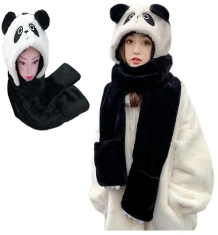 FCXVXCL 3-in-1 Frösch Mütze Schal Handschuhe, Kinder Warm Plüsch Hut Schal Wintermütze Handschuhe, Plüschmützen Schals für Erwachsene Kinder, Radfahren Skaten Outdoor-Sportarten
