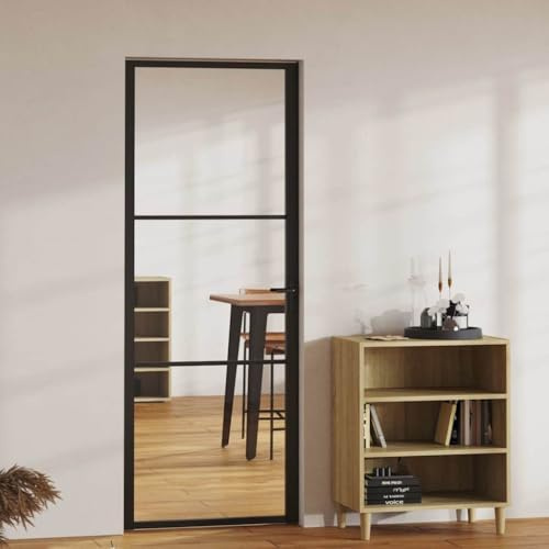 Iiaky Porta Interna in Vetro Porte Interne Moderne Alluminio Porta Interna in Vetro ESG e Alluminio per Bagno Cucina Studio-Nero e trasparente-76 x 201.5 cm/Tipo 2
