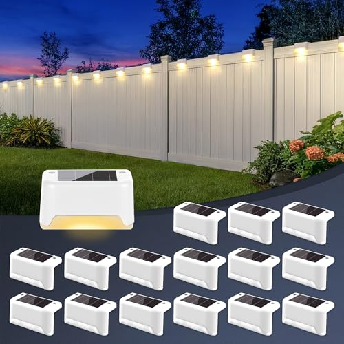 GIGALUMI Solarlampen für außen, 16 Stück Treppenleuchtung, Solar Zaunlichter, Gartenleuchten, wasserdicht Solarleuchten für Balkon, Treppen, Terrassen, Zaun, Hof, Patio (Weiß, Warmweiß)