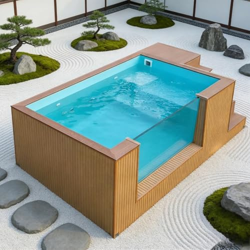 Piscina de lujo con acento de vidrio y exterior de madera | Diseño de piscina elevada para una integración perfecta con áreas de estar al aire libre