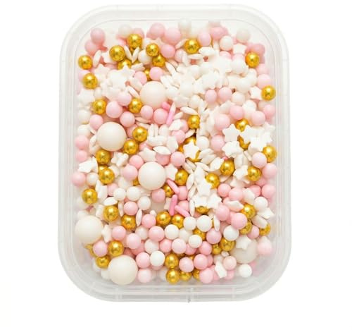 DFPRIME Sprinkles per torte - Rosa Oro 60g Decorazioni per Torte Commestibili - Zuccherini Colorati e Perle di Zucchero per Cake Design Cupcake Biscotti - Decorazioni Torta Compleanno e Dolci