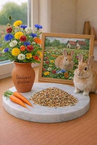 Gros Lot de 500 Graines Mélange spécial Lapin – 8 variétés de Fleurs et légumes – 100% Comestible pour Les Lapins – Mix nutritif et Naturel – Graines Potager et fourrage – Culture Facile Plante- 475
