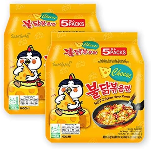 Samyang Buldak Hot Chicken Cheese Flavour Ramen 140g (Pack of 10) – Korean Spicy Cheesy Fire Noodles | Instant Buldak Ramen Multipack | Spicy & Cheesy Fusion Flavour