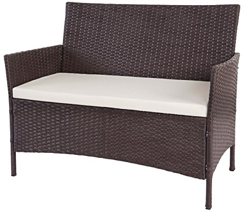 PROREGAL Poly-Rattan Gartenbank Halden | HxBxT 83x106x60cm | Sitzbank Bank | Braun-meliert | Kissen Creme