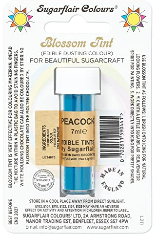 Sugarflair Blossom Tint Peacock Food Colouring and Dusting Powder, Matt Finish, Brush On or Mix with Rejuvenator Spirit to Create a One of A Kind Cake - 7ml