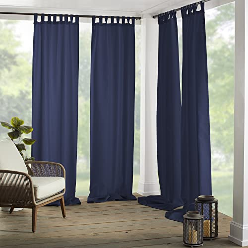 Elrene Home Fashions Matine Weatherproof Tab-Top Indoor/Outdoor Solid Color Curtain Panel for Porch, Pergola, Patio, Deck, 52”W x 95”L, Blue