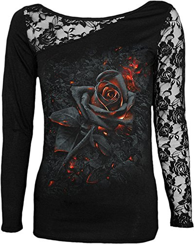 Spiral - Women - Burnt Rose - Lace One Shoulder Top Black - X-Large