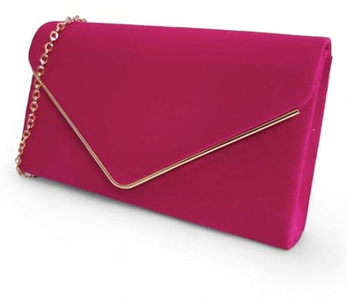 fi9 Women's Plain Suede Bridal Prom Wedding Evening Clutch Party Purse Hand Bag (Fuchsia Pink)