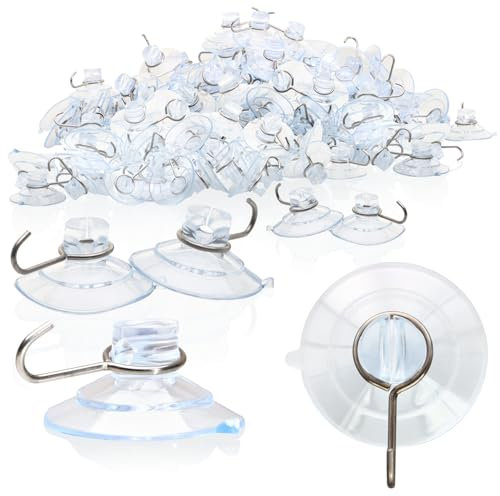 com-four® 80x Saugnapfhalter, Mehrzweck-Haken mit Metallhaken und Schlitz für die Lichterkette und andere Dekoration