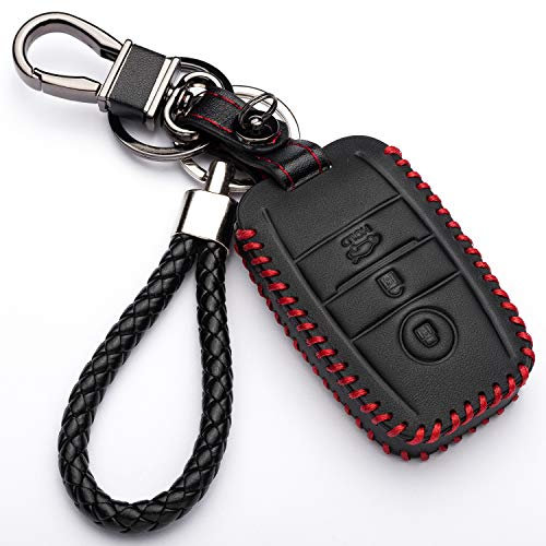 KASER Housse Étui en Cuir pour Clé Coque Kia Sorento Sportage Rio Carens Cadenza Carnival Optima 3 Bouton Cover Porte-Clés de Protectionpour Télécommande Voiture (Seulement Keyless GO)