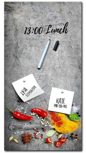 STYLER Memoboard Magnettafel Magnetpinnwand Magnetboard | Magnetwand zum Beschriften | Glas Küche Grau Gewürze Chilli Rot | Hingucker (Spoon, L (30 x 60 cm))