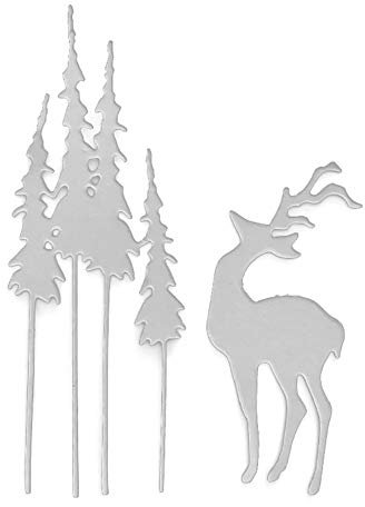 cA0boluoC Stanzschablone, Baum-Hirsch, Stanzform für DIY Handarbeit, Scrapbooking, Karten, Album, Geschenkbox, Dekoration, Prägeschablone, Metall, silberfarben