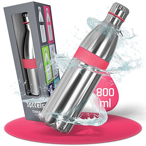 Boddels Trinkflasche 800ml mit rutschfestem Griff, Isolierflasche für Outdoor, doppelwandige Edelstahl Flasche, geeignet für Kohlensäure, Kinder
