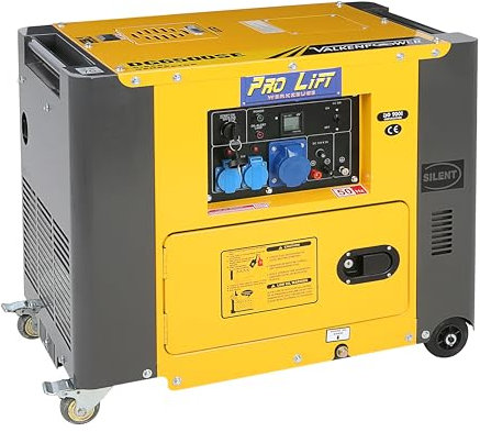 Pro-Lift-Werkzeuge Silent - Generador de corriente de emergencia (5500 W, 230 V, motor diesel de 4 tiempos, refrigerado por aire, generador de corriente de emergencia)