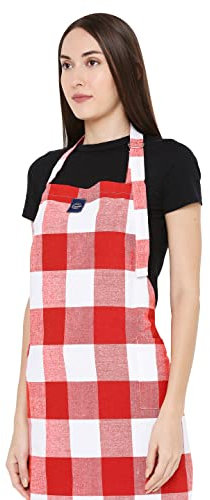 Encasa Homes Delantal de cocina ajustable con bolsillos y toallero - 27x33 - Algodón ecológico, Hogar y el Restaurante, Hombres, Mujeres, Cocina, Hornead - Cheques rojos de búfalo