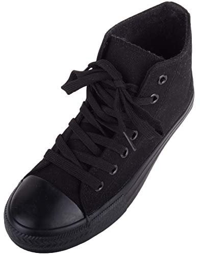 ABSOLUTE FOOTWEAR Kids/Childrens Slip On High Top Lace Up Canvas Pumps Trainers Shoes with Matching Sole - Black - UK Child 13 / EU 32