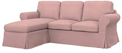 Soferia Kompatible Ersatzbezug fur EKTORP 2er-Sofa mit Recamiere, Stoff Majestic Velvet Blush Pink (FLECKENABWEISEND und WASSERABWEISEND), Rosa