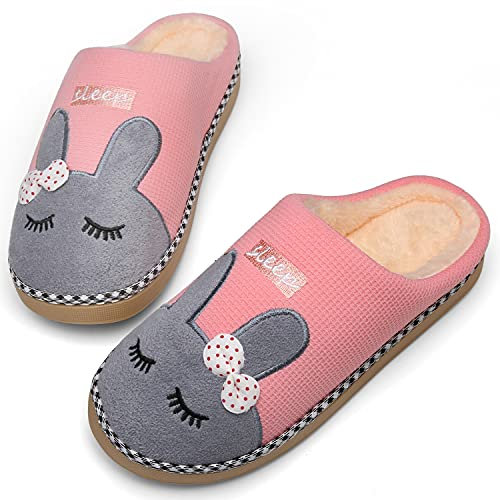 Mishansha Peluche Ciabatte Donne Leggere Morbide Pantofole per Inverno Autunno Uomini Pelose Caldo Scarpe Antiscivolo con Suole, Caldo Rosa 35/36 EU=36/37 CN