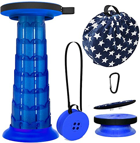ALEVMOOM Tragbarer klapphocker mit Kissen,Campinghocker faltbar,hocker,werkstatthocker,teleskophocker Faltbarer für Erwachsene, Tragfähigkeit 550lb mit Tasche Karabiner (Blau)