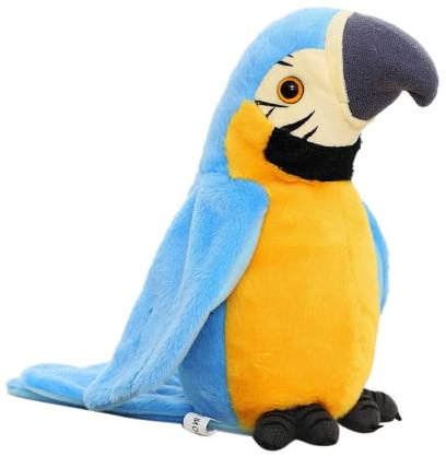 MAGIC SELECT Sprechender Plüschpapagei, der Geräusche und Lieder in verschiedenen Sprachen wiederholt. Interaktives Spielzeug, Geschenk für Kinder und Babys. USB-Akku.