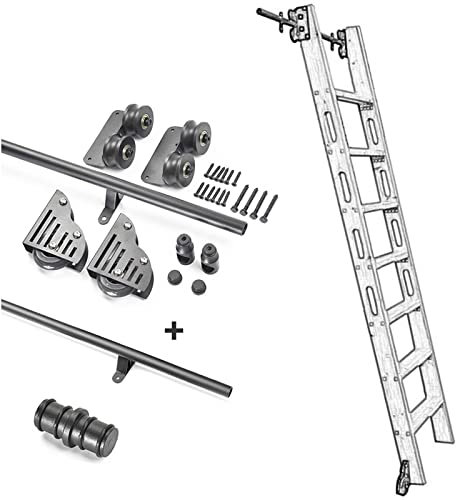 XFSHKJS Schiebetür-Tür-Hardware 3.3FT-20ft-Kit, Schiebeträger Full Set Hängende Schiene + Erweiterungspur (Keine Leiter), Rundrohr-Mobilleiter-Spur für Home/Innen/Loft (Size : 400cm Gleisbausatz)