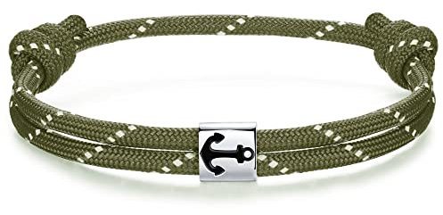 J.Endéar Ancora Bracciale Uomo Donna Argento 925 Nautico Paracord Unisex Bracciale Regalo per Partner Surfista, Verde