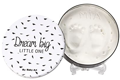 Baby Art Magic Box ronde, Boîte ronde en métal avec kit empreintes pieds et mains bébé, cadeau de naissance bébé, cadeau nouveau né, cadeau baptème, coloris Black and White
