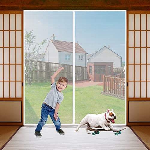 Magnetic Fly Screen Large Magnet Patio Panel Door, 250x270 cm, Fly Screen Mesh Panel Door Fly Screen Keep Flying Bugs and Pests Out, White, New Version