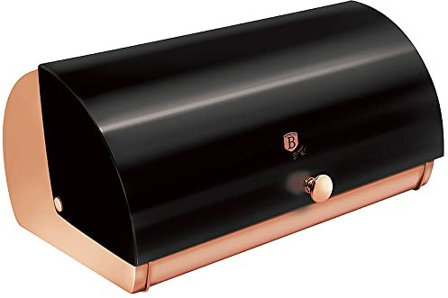 Berlinger Haus Black Rose Panera de Mesa para Guardar Pan, Tapa Deslizante, Contenedor para Almacenamiento Pan y Bollería, Bread Box, Oro Rosa /Negro