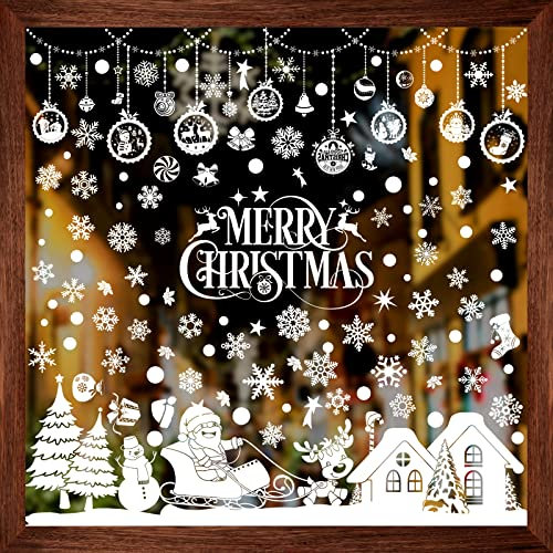 BBLIKE Fensterbilder Weihnachten 8 Blätter Fensteraufkleber Fenstersticker Fensterdeko Schneeflocken Fensterbilder selbstklebend Fensterfolie für Türen,Schaufenster, Vitrinen, Glasfronten