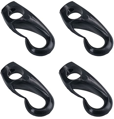 4 Stück 8 mm Haken für Bungee, elastisches Seil, Gummiseil, schwarzes Nylon, rostfrei