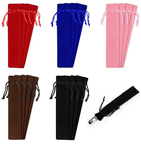 Bekecidi 20 Pièces Pochette de Stylo en Velours Sac de Stylo de Cordon en Velours Titulaire Unique Crayon pour Étudiant Cadeau Couverture (Rouge, Noir, café, Bleu, Rose)