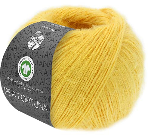 LANA GROSSA Per Fortuna GOTS | Leichtes Sommerflauschgarn mit Baumwolle | Handstrickgarn aus 74% Baumwolle (Bio) & 26% Polyamid | 50g Wolle zum Stricken & Häkeln | 190m Garn FB 44