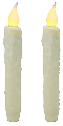 CVHOMEDECO. Real Wax Hand Dipped Battery Operated LED Timer Taper Candles Country Primitive Flameless Lights Décor, 6-3/4 Inch, Ivory, 2 PCS in a Package