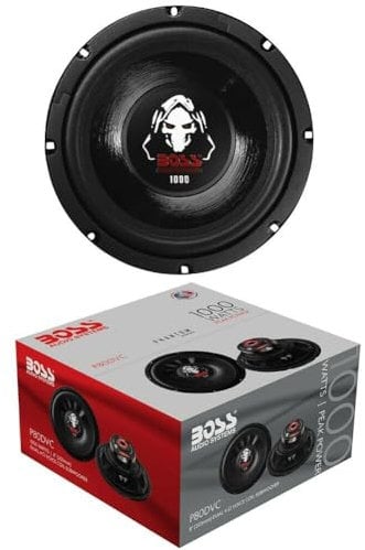 KIT SET PER BOSS AUDIO SYSTEMS P80DVC 1 subwoofer da 20 cm 200 mm 8, doppia bobina 4+4 ohm, 500 watt rms 1000 watt max, 88 db sp,l per cofano, bagagliaio, auto, 1 pezzo