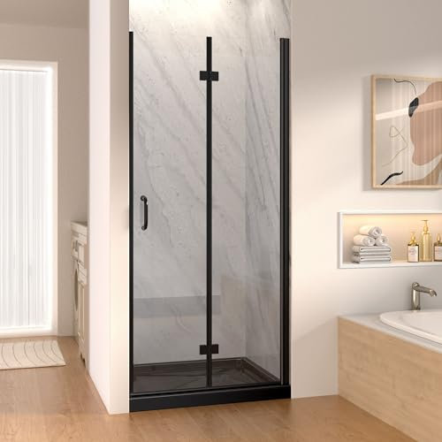 Duschtür, 79-80 cm x 195 cm Duschtur faltbar, 6 mm ESG Sicherheitsglas mit Explosionsschutzfolie, Duschkabine Schwarz mit Easy-Clean-Beschichtung, T Triple Maple