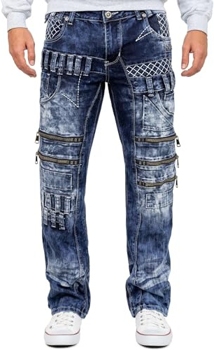 KOSMO LUPO Herren Jeans Regular Fit Cargo-Details Streetwear | 5-Pocket-Design, Kontrastnähte, Cargo-Details, Denim für Freizeit und Clubwear