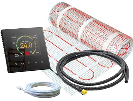 Thermostat RT-70 WLAN schwarz mit elektrischer Heizmatte SunPro für Fliesen 160 W/m² (1,5 m² - 0,5 x 3 m)
