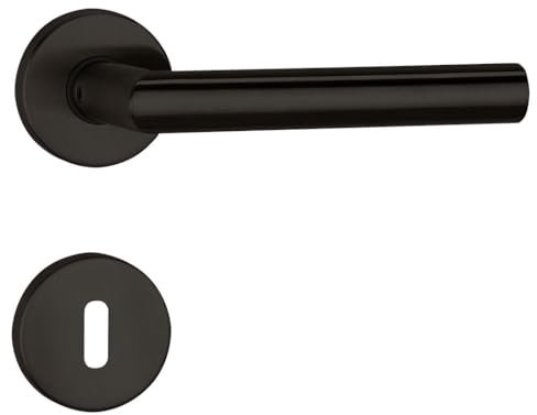 FELGNER Garniture de poignée Como II pour serrures à garde | panneau de porte qualité poignée de porte ferrure de porte rosace pour portes intérieures portes de chambre | noir mat