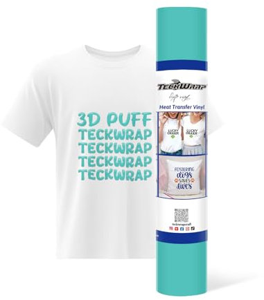 TECKWRAP 3D Puff Heat Transfer Vinyl 10 x 5ft Puffy HTV Vinyl for DIY Clothing,Shirts,Logos,Hats,Fabric Foaming Iron on Vinyl Compatible with Heat Press Craft Cutters,Turquoise