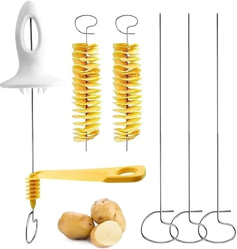 MEIYAXINWIN Tagliapatate a Spirale, Set da 4 Pezzi, Tagliaverdure, Affettatrice a Spirale per Patate e Verdure, Ideale per Grigliate, Fritture, Riunioni, Feste, Campeggio