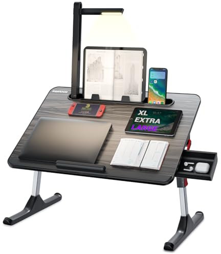 NEARPOW Lap Desk with LED Light, Adjustable Foldable Bed Table Laptop Desk for Bed, Computer Tray Laptop Stand with Book Stand,Wrist Rest, Storage Drawer for Adults Kids Writing Work Study Couch Floor