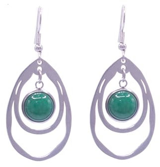 NILUXE DESIGN - Ohrringe Naturstein - Hängende Damenohrringe mit Tropfenform - Edelstahl Silber Halbedelsteine Glücksbringer Gema (Grüner Jade)