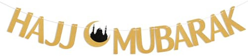 Hajj Mubarak Banner, Muslimische Islam Feier Eid Party Dekorationen, Ramadan Party Dekorationen, Muslim Islam Eid Festival Party Dekorationen Gold Glitzer