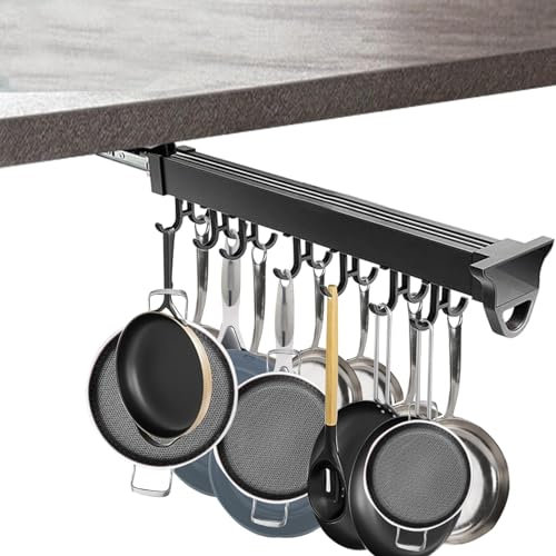 GUODDM Pull Out Pots And Pans Organizer For Cabinet, Closet Tie Rack, Belt Scarf Hanger - Aluminum Alloy Closet Holder Hanger Rail With Adjustable Hooks, For Storage and Organization(36cm/14.17inch)