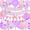 Decoration Anniversaire Violet et Roses, Banderole Joyeux Anniversaire et Ballons Mauves et Roses, Autocollants Papillons et Guirlande de Papier à Pois, Décoration Anniversaire