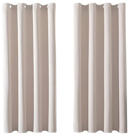 MRTREES Rideaux Occultant - Rideaux Fenetre Chambre Thermiques Isolants Anti Froid et Chaleur Rideau Beige Opaque à Oeillets Rideaux Phonique Anti Bruit pour Salon, 140x180 cm, Lot de 2