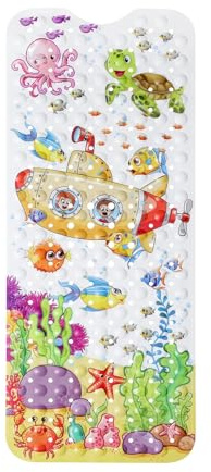 Rutschfeste Badematte für Kinder, Mädchen und Jungen, Cartoon-Meerestier-Badewannenmatte, Duschmatte, Badezimmermatte, rutschfest, mit Saugnapf, maschinenwaschbar, lang, 100 x 40 cm, vertikales U-Boot