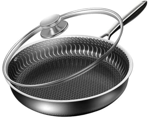 32cm,WXFKLDJ Padella Antiaderente in Acciaio Inox Con Coperchio A Nido D'ape Per Cucinare in Cucina, Funziona Con Piano Cottura A Induzione, in Ceramica E A Gas